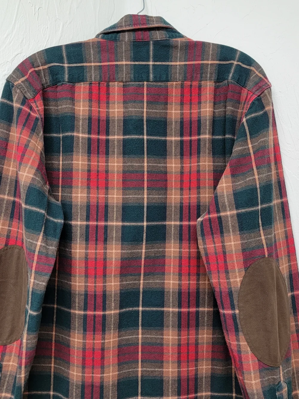 J.Crew Men's L Plaid Flannel Shirt Button Down Red Green Elbow Patches Western